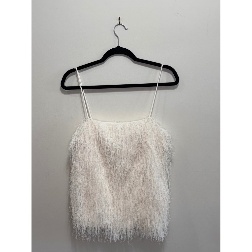 HM White Eyelash Fringe Camisole Top Spaghetti Strap Square Neck Medium